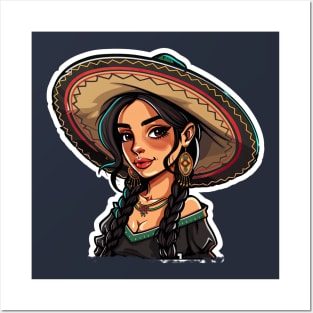 Cinco de mayo mexican twin ponytail mexican girl Posters and Art